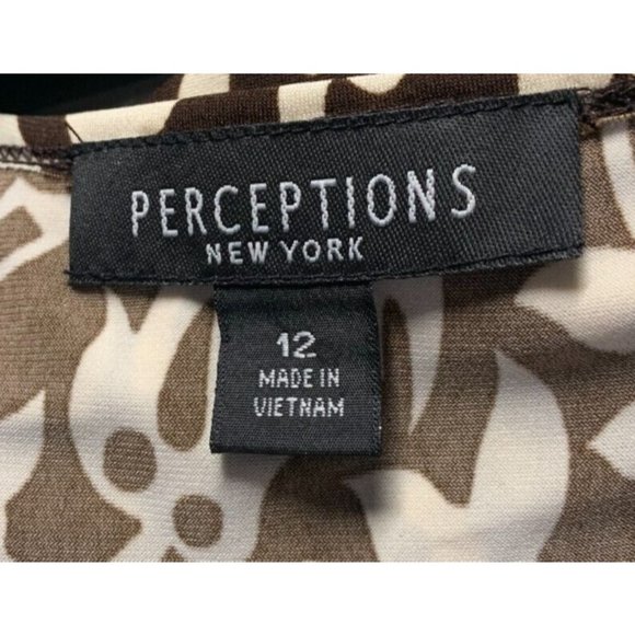 PERCEPTIONS NEW YORK Size 12 Brown Floral Wrap STRETCH DRESS SHORT SLEEVES Belt - Picture 2 of 7